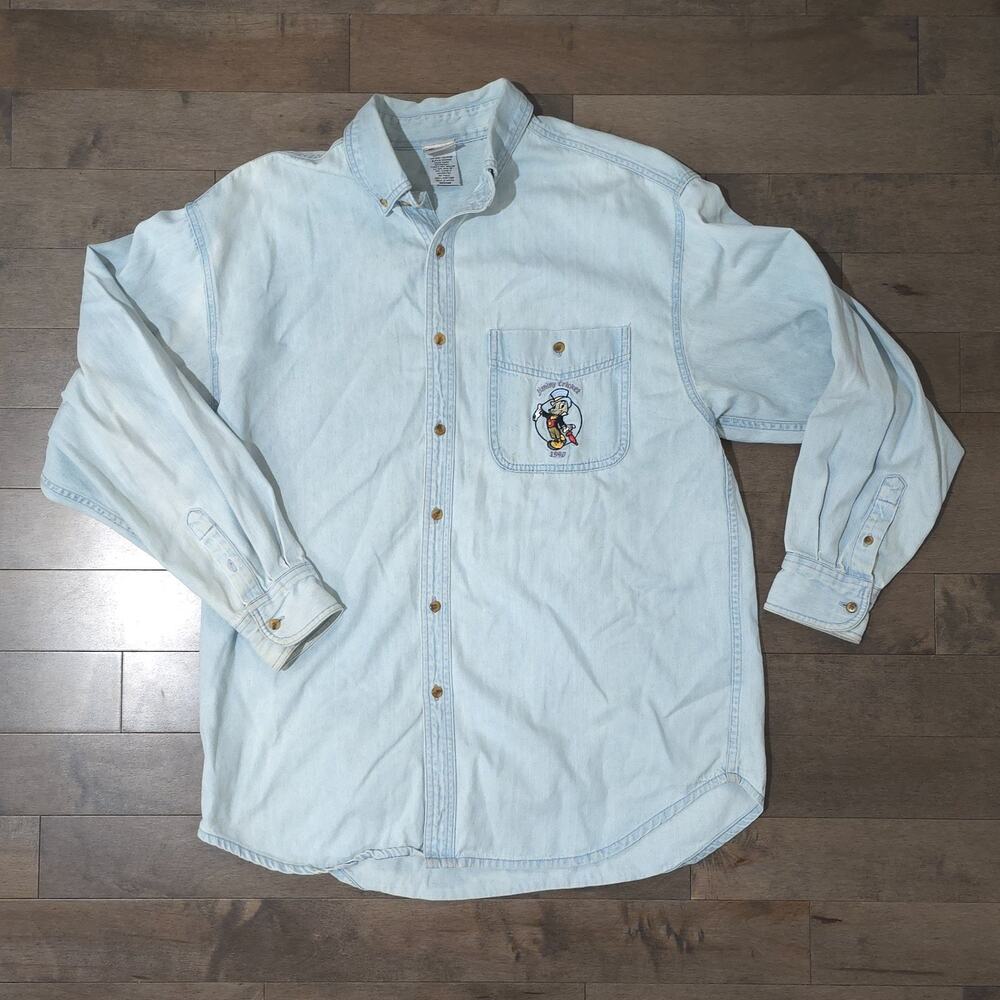 Vintage Disney Catalog Jiminy Cricket Denim Shirt Medium Embroidered 1940 Sz M